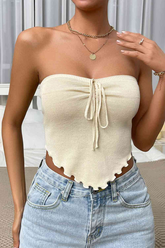 Straight Neck Tie Front Knit Top