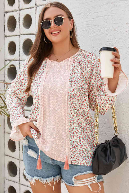 Blusa de manga con volante y borlas de talla grande