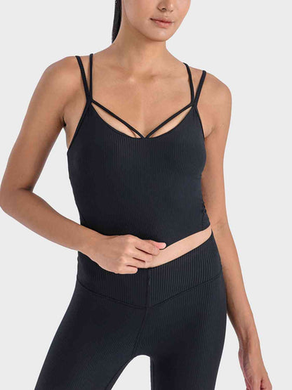 Camisole de sport côtelée à double bretelle