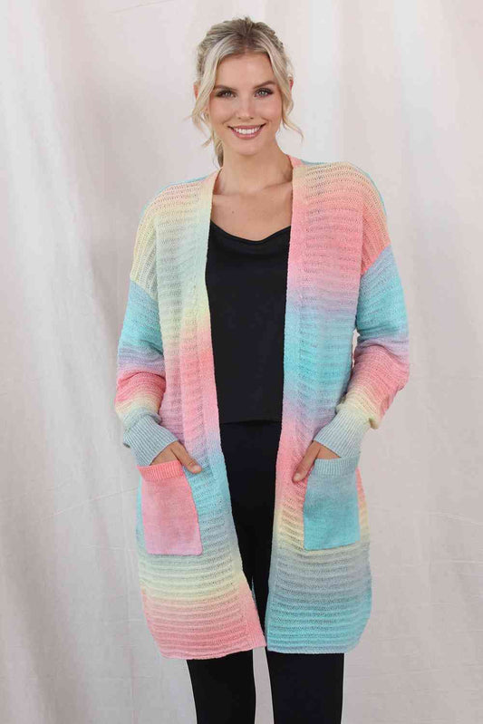 Cardigan long dégradé à épaules tombantes