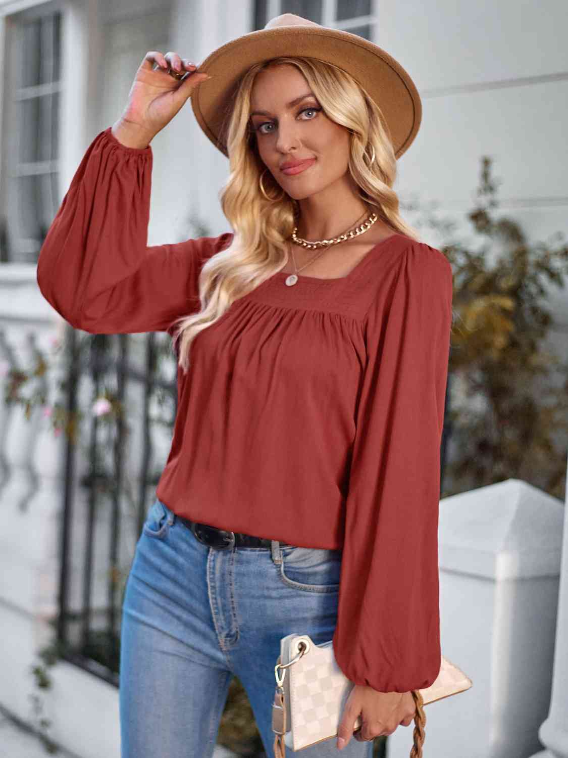 Square Neck Puff Sleeve Top