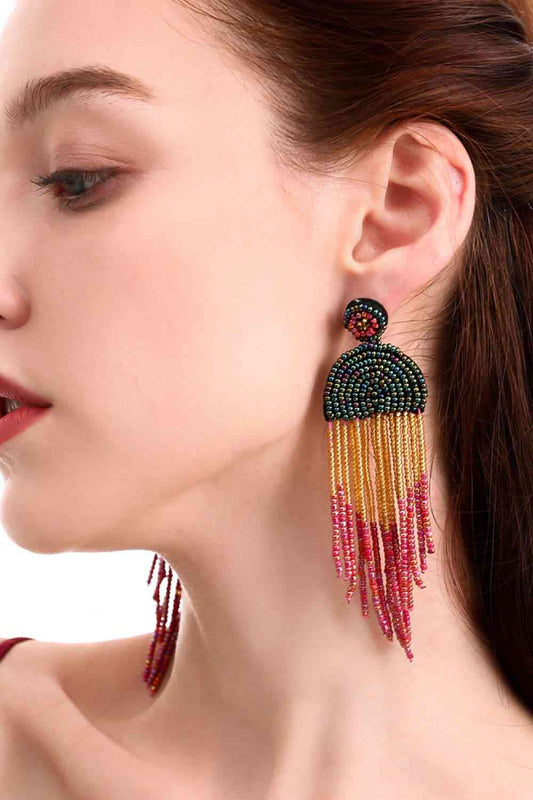 Boucles d'oreilles pendantes à franges perlées