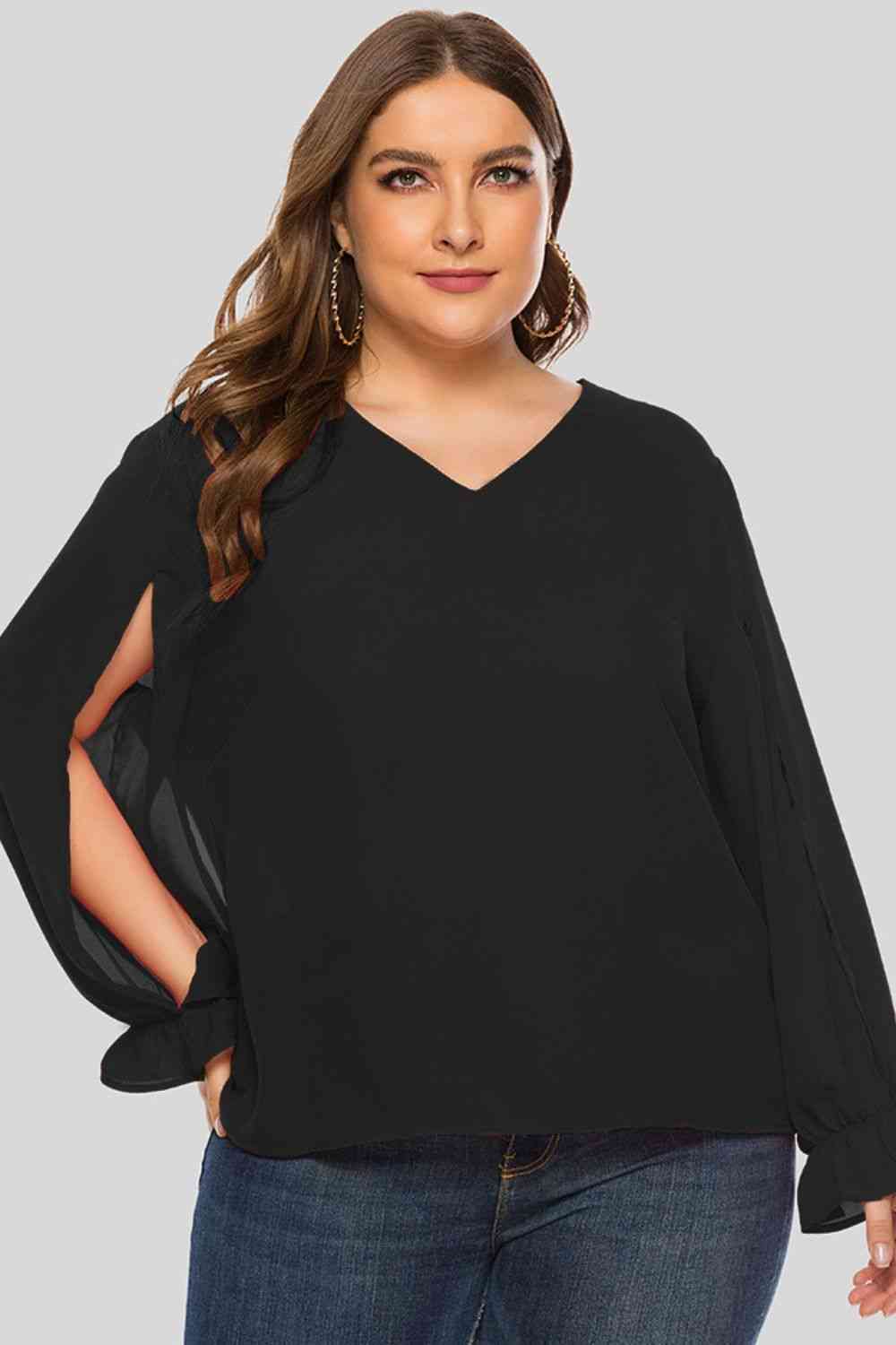 Blouse Découpée à Manches Volantes de Grande Taille