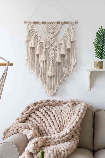 Decoración colgante de pared con flecos de macramé