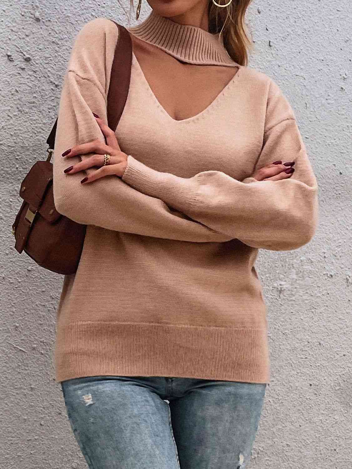 Cutout Mock Neck Sweater