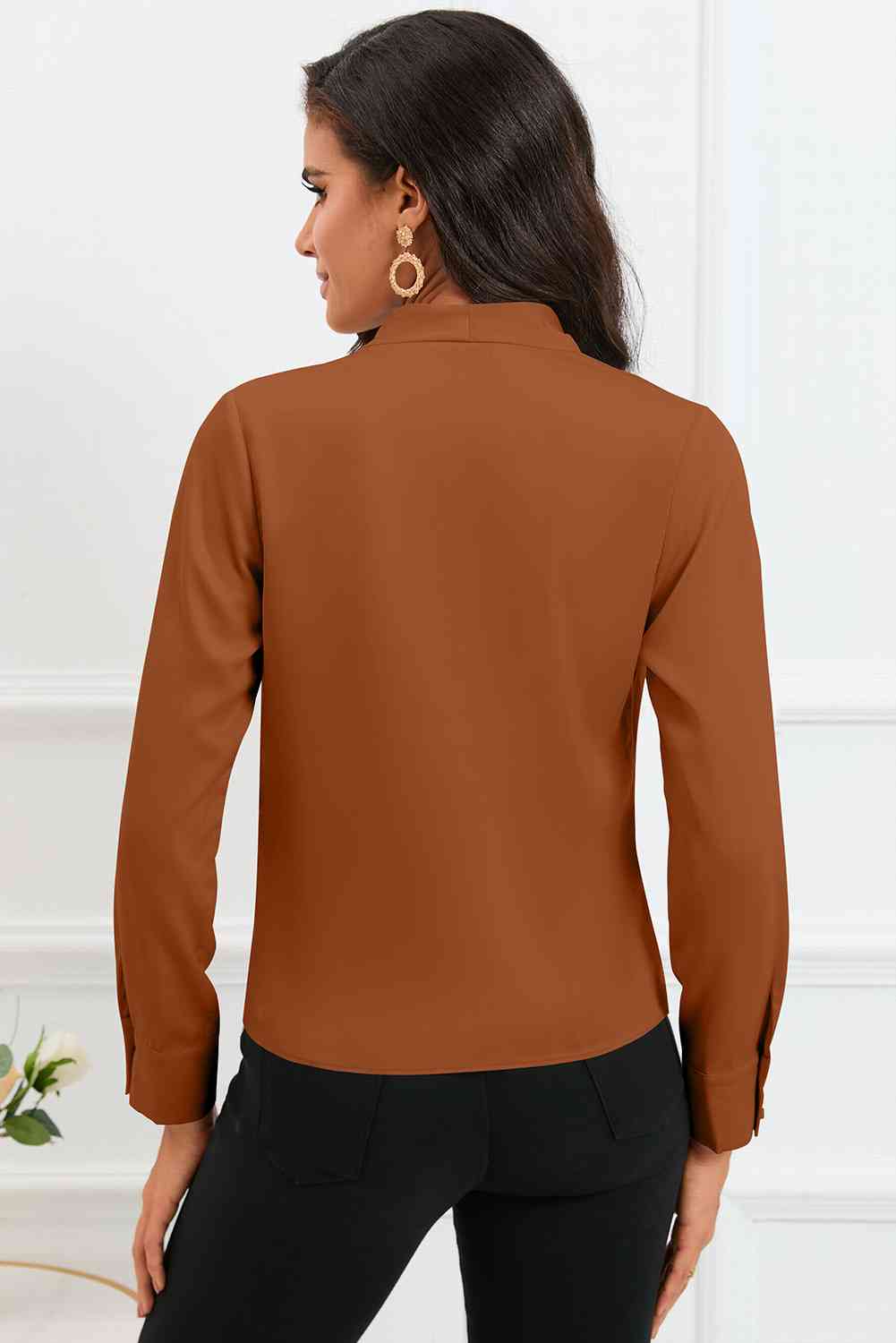 V-Neck Buttoned Long Sleeve Blouse