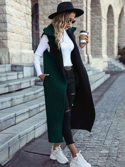 Gilet manteau sans manches à col revers