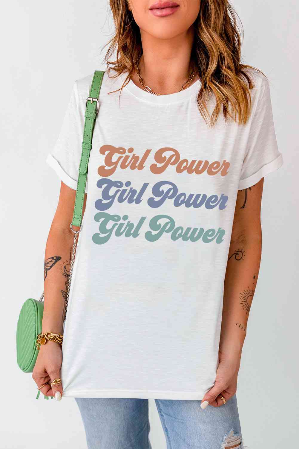 Camiseta con cuello redondo y gráfico GIRL POWER