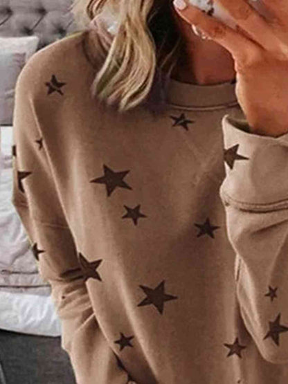 Star Round Neck Dropped Shoulder Sweatshirt