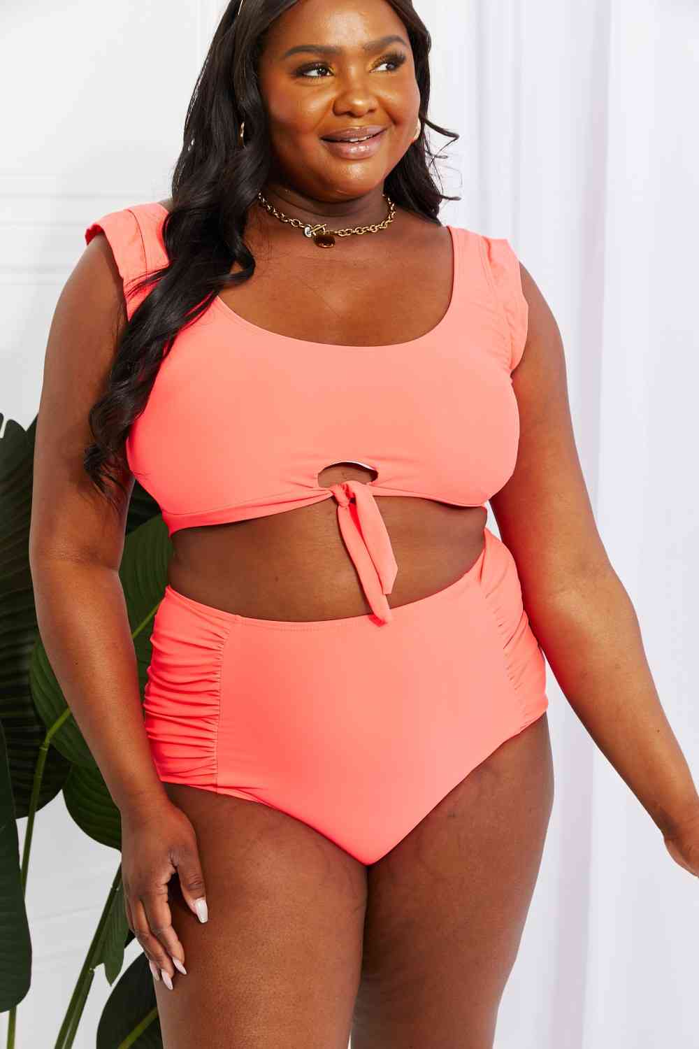 Marina West Swim - Ensemble haut de maillot court Sanibel et bas froncé - Corail