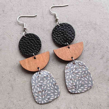 Boucles d'oreilles pendantes en cuir et bois