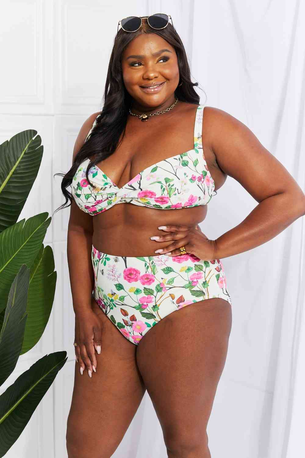 Marina West Swim Take A Dip - Bikini taille haute torsadé en crème