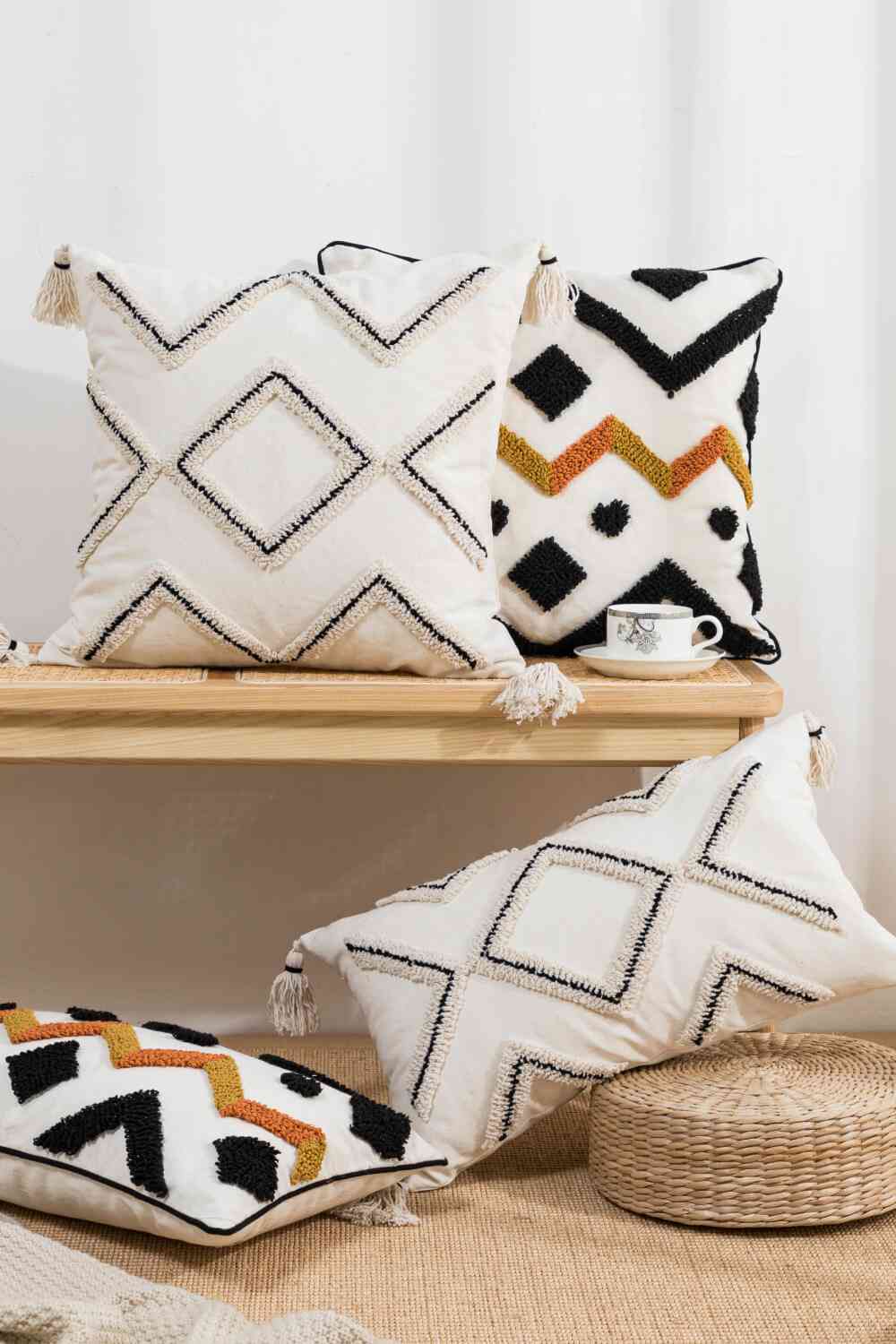 Funda de almohada decorativa bordada geométrica