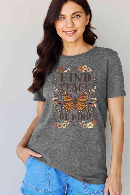 Camiseta de algodón con estampado de talla grande FIND PEACE BE KIND de Simply Love