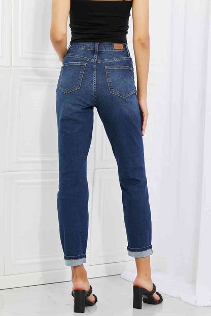 Jean boyfriend taille haute avec revers Judy Blue Crystal