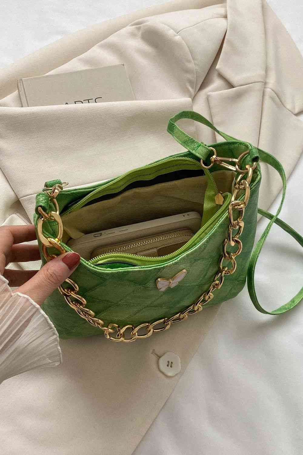 Bolso de hombro de cuero PU con decoración de mariposas