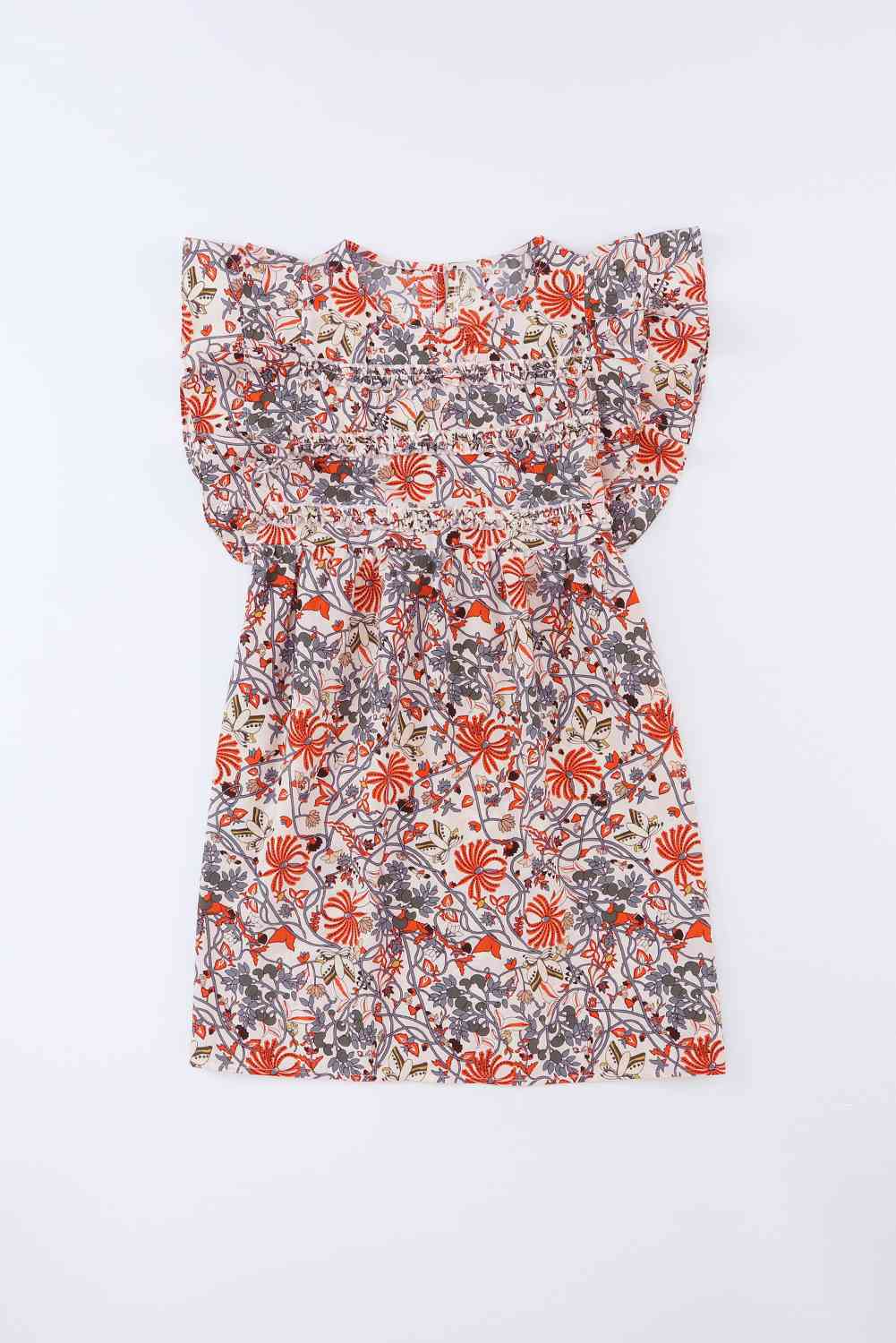 Floral Round Neck Frill Trim Dress