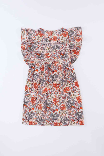 Floral Round Neck Frill Trim Dress