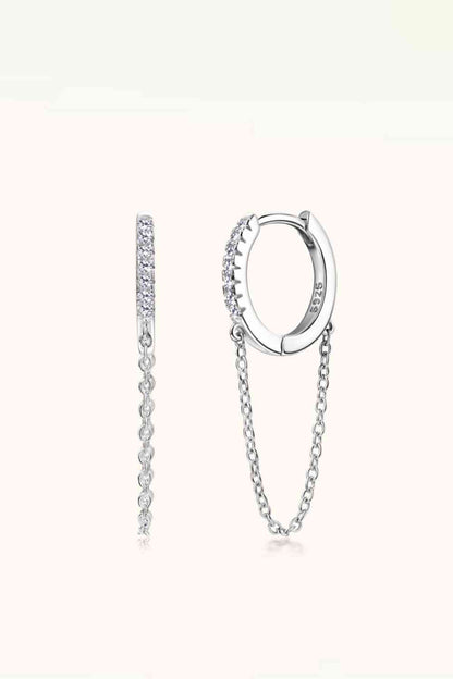 Boucles d'oreilles Huggie en argent sterling 925 Moissanite avec chaîne