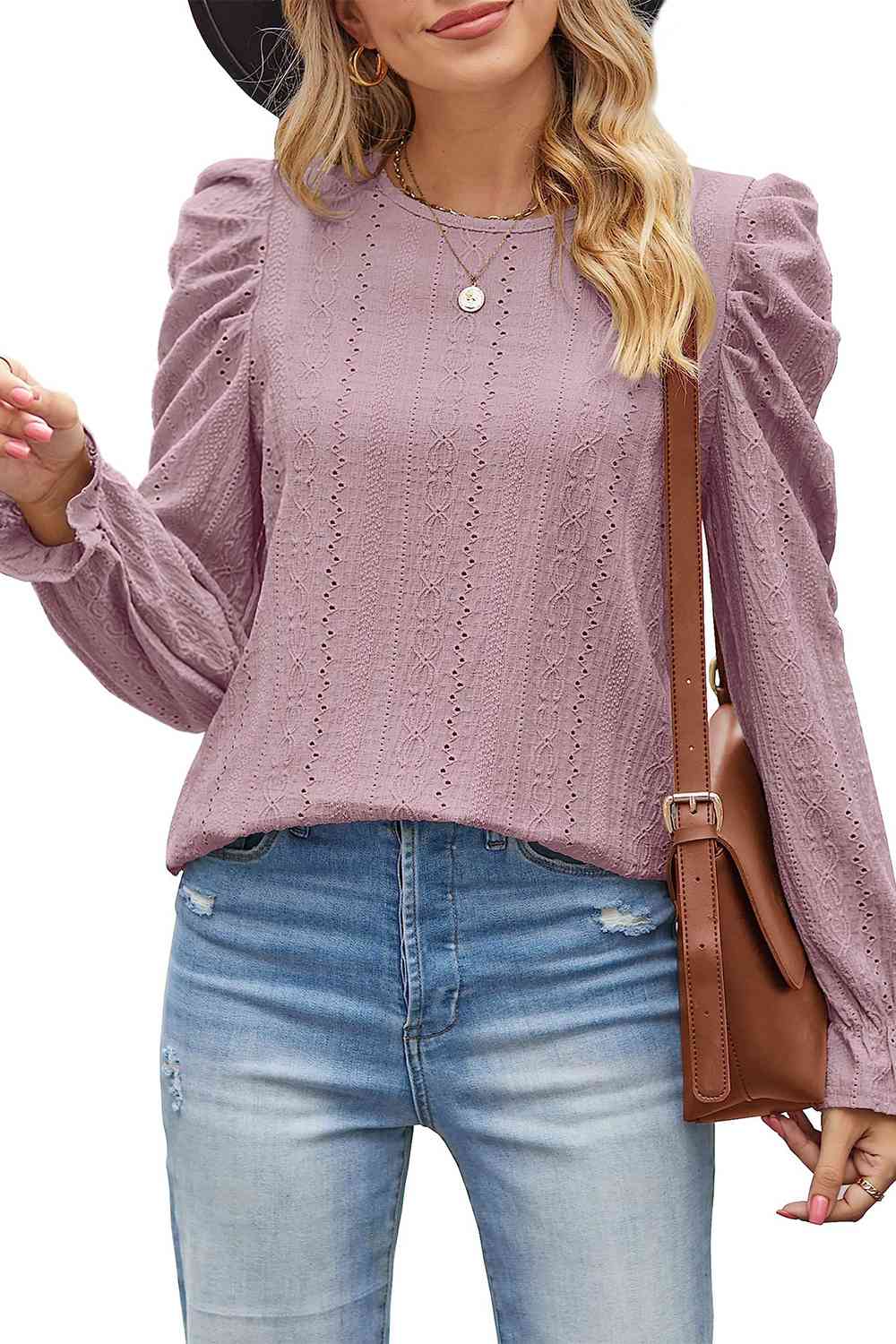 Round Neck Puff Sleeve Blouse