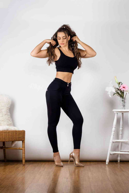 Legging boutonné avec détails contrastés pleine taille