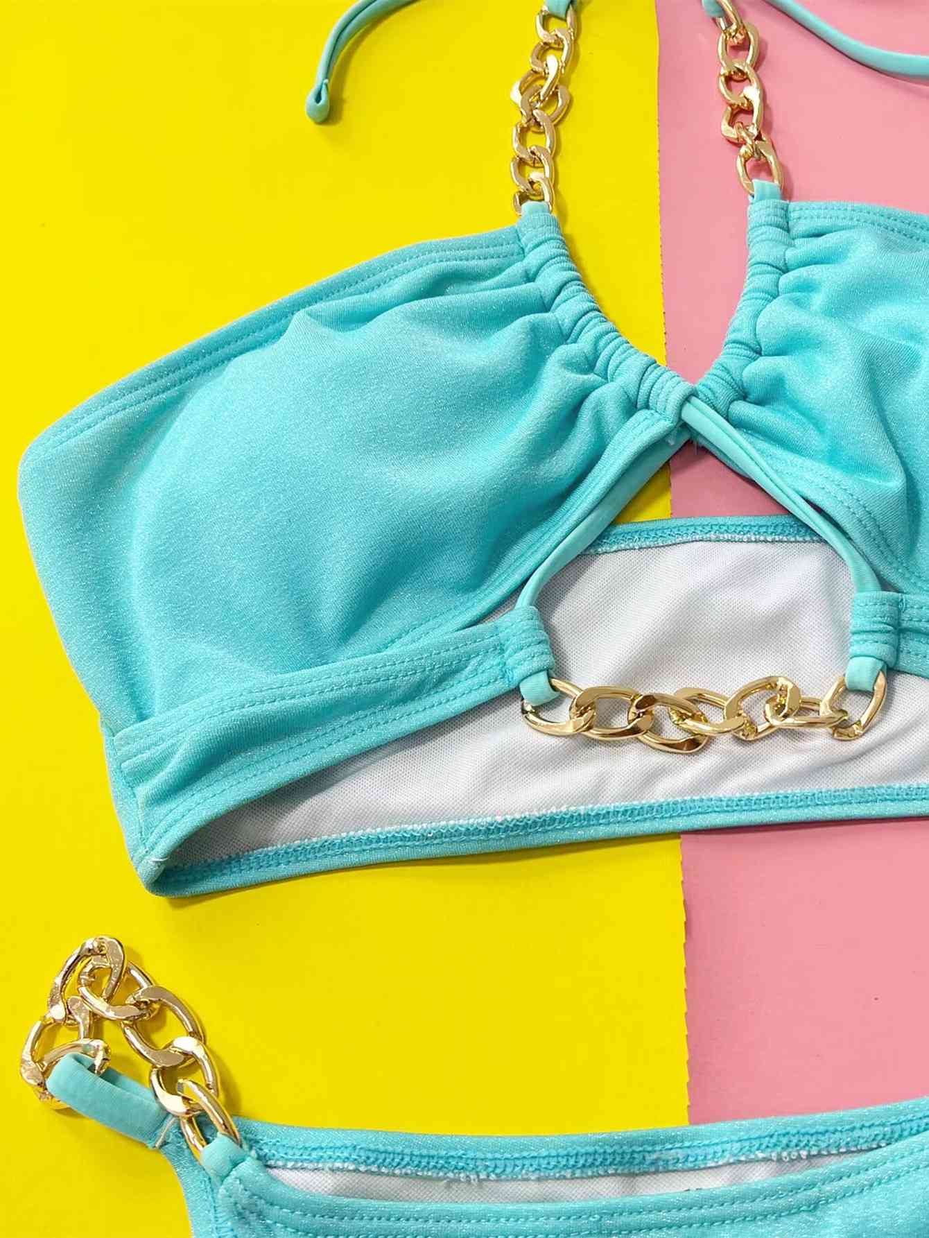 Ensemble de bikini deux pièces à détail chaîne et col licou