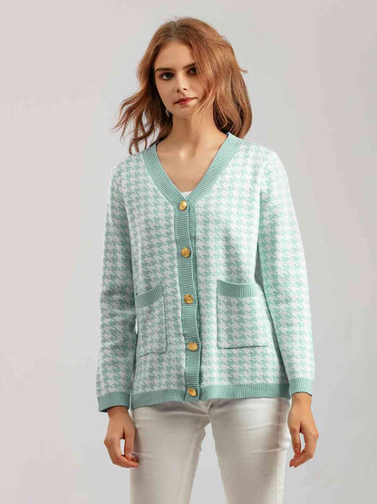 Cardigan boutonné pied-de-poule