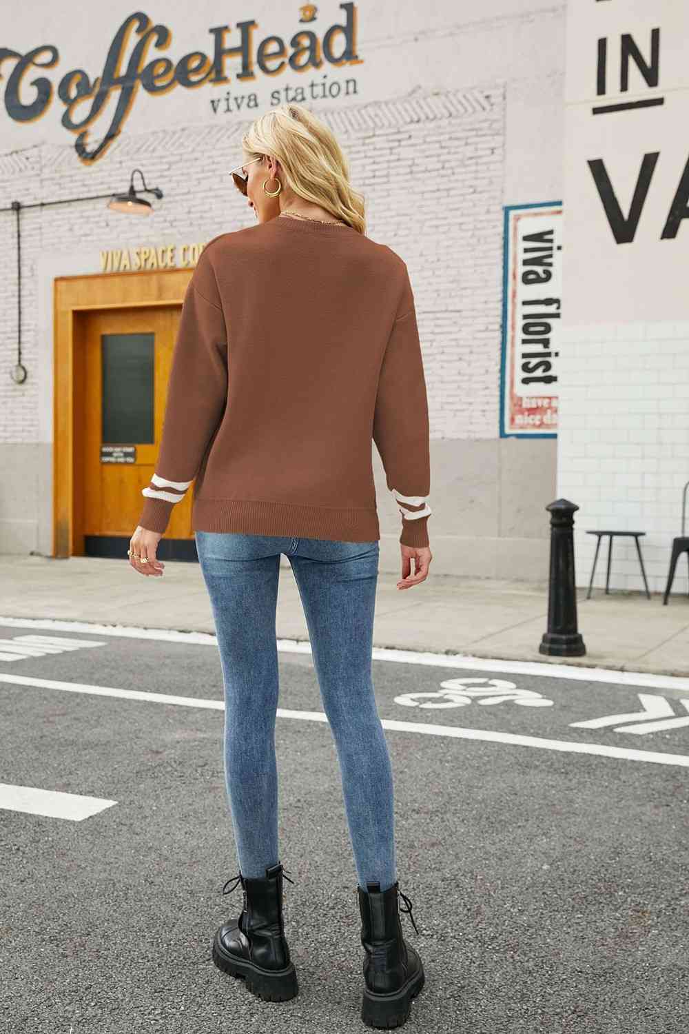 Graphic Round Neck Dropped Shoulder Sweater