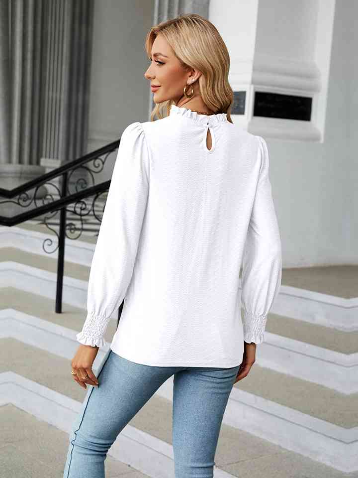 Round Neck Flounce Sleeve Blouse