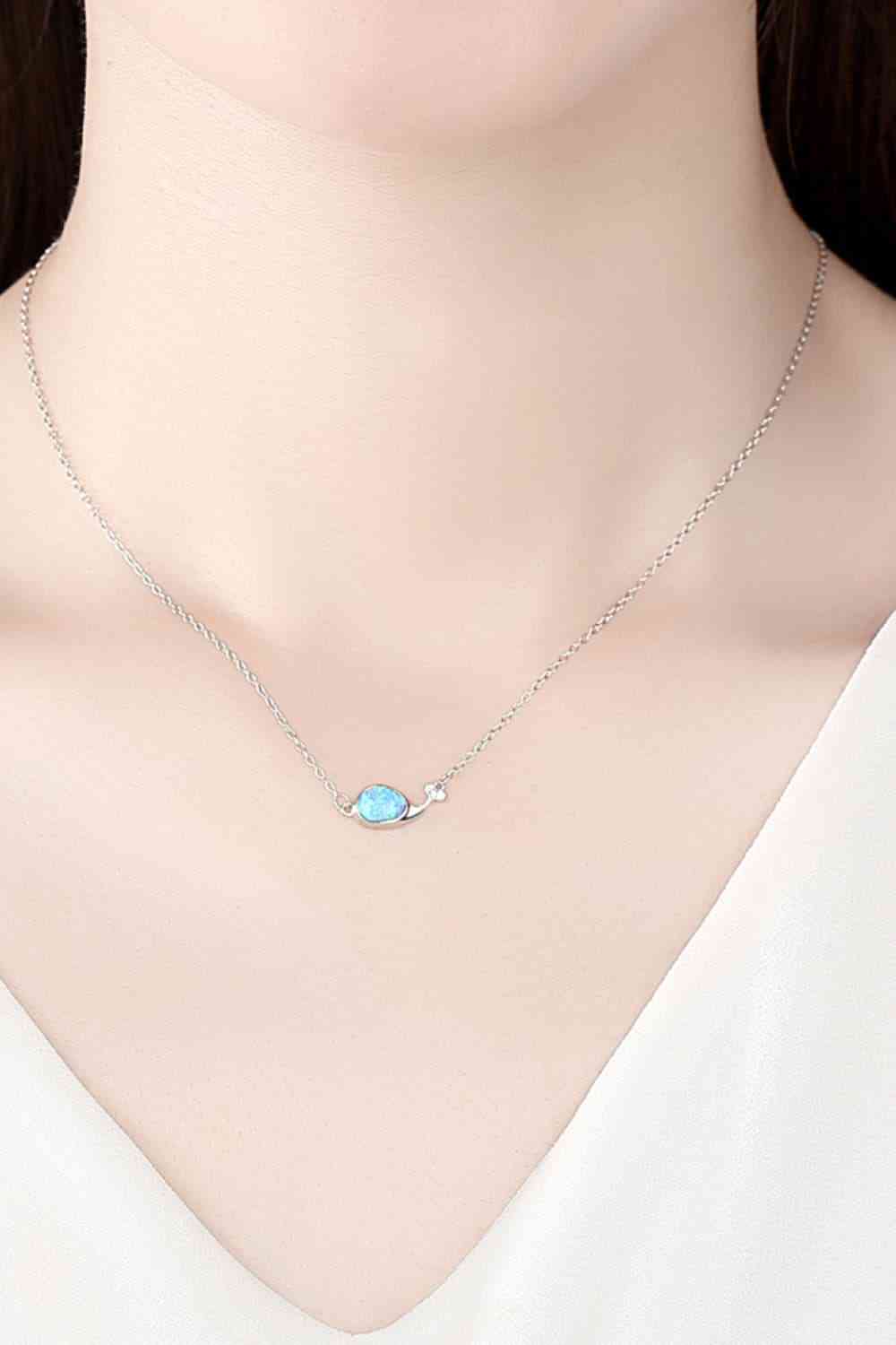 Opal Dolphin 925 Sterling Silver Necklace