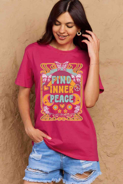 Simply Love T-shirt en coton graphique FIND INNER PEACE pleine taille