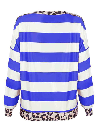 Striped Leopard Long Sleeves Top