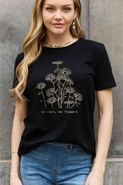 Simply Love T-shirt en coton graphique NO RAIN NO FLOWERS pleine taille