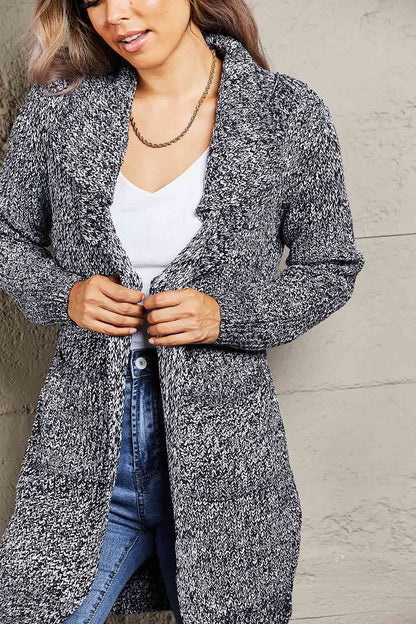 Woven Right Heathered Open Front Longline Cardigan with Pockets