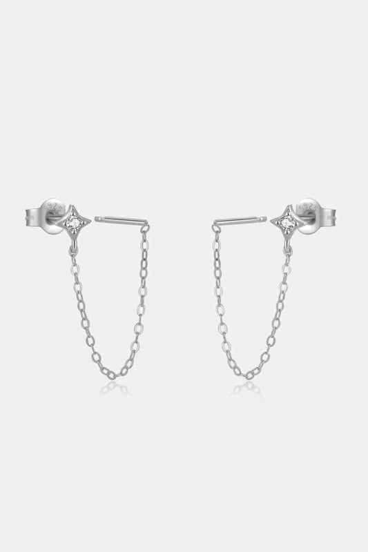 Inlaid Zircon Long Chain Stud Earrings