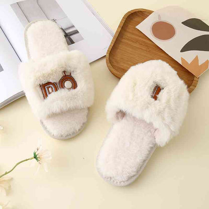 Faux Fur Open Toe Slippers