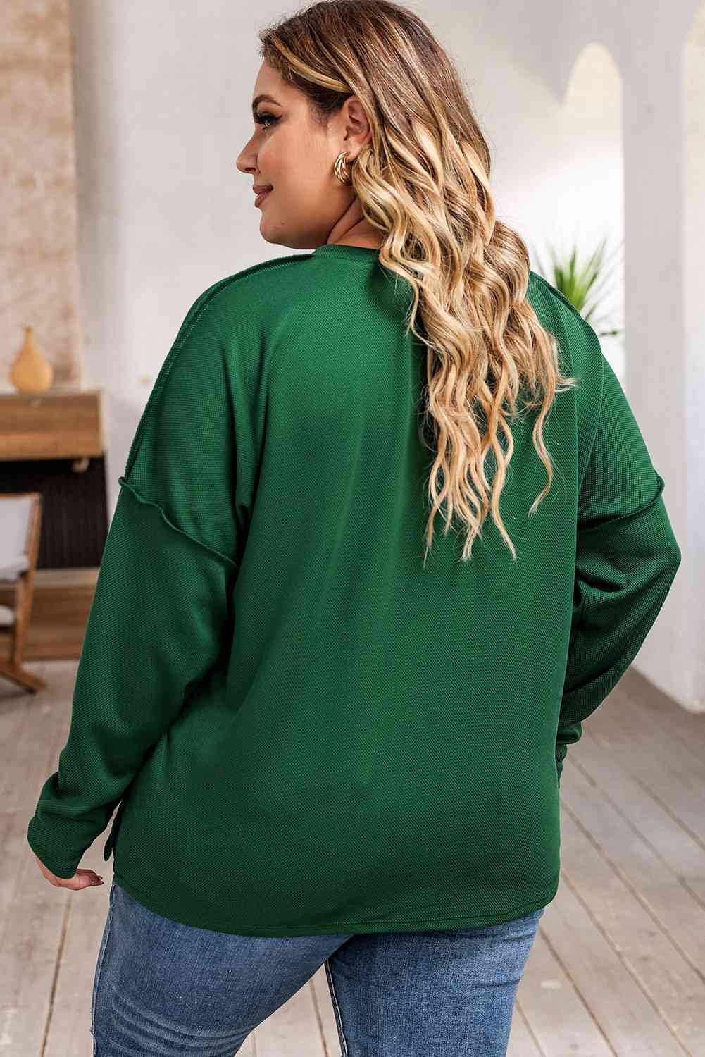 Plus Size Exposed Seam Slit Sweatshirt