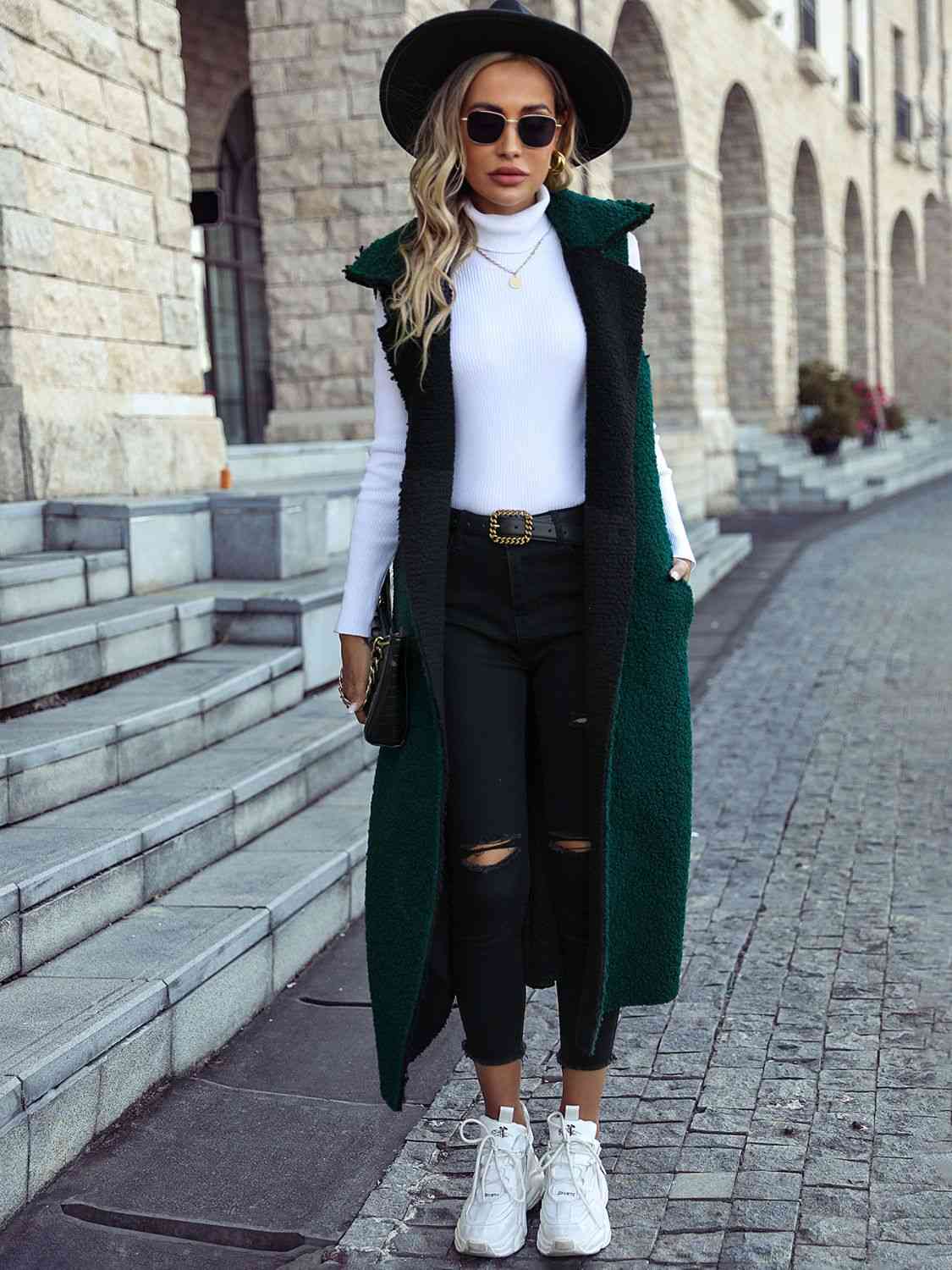 Gilet manteau sans manches à col revers