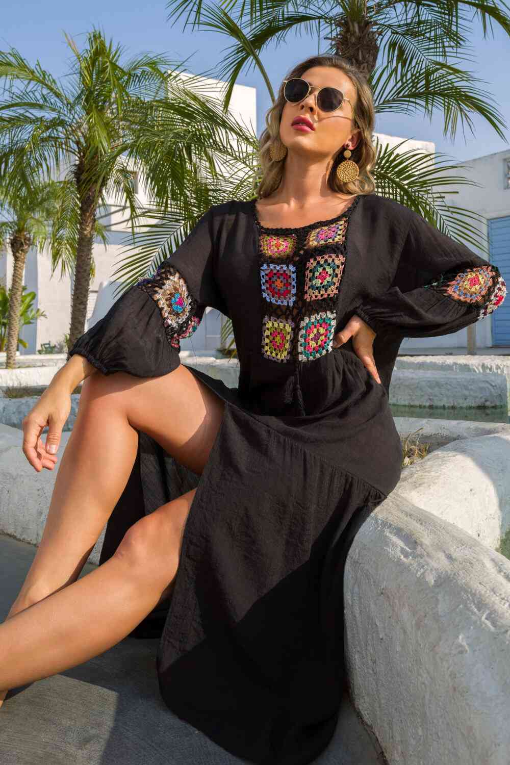 Vestido con abertura delantera y gráfico bohemio