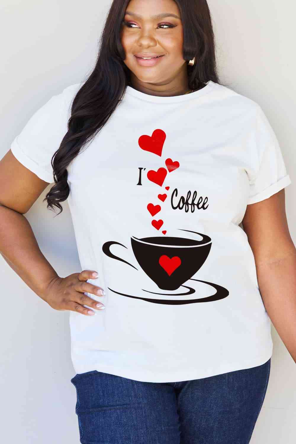 Camiseta de algodón con estampado I LOVE COFFEE de tamaño completo de Simply Love