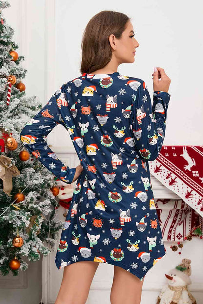 Minivestido de manga larga con cuello en V y elemento navideño