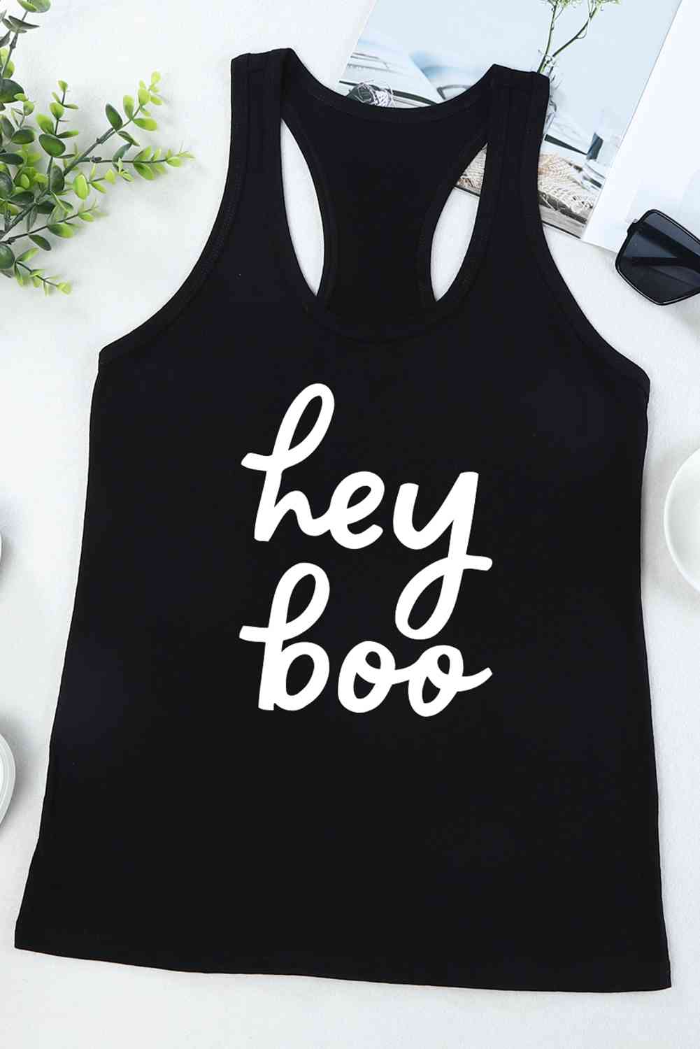 Camiseta sin mangas con gráfico HEY BOO