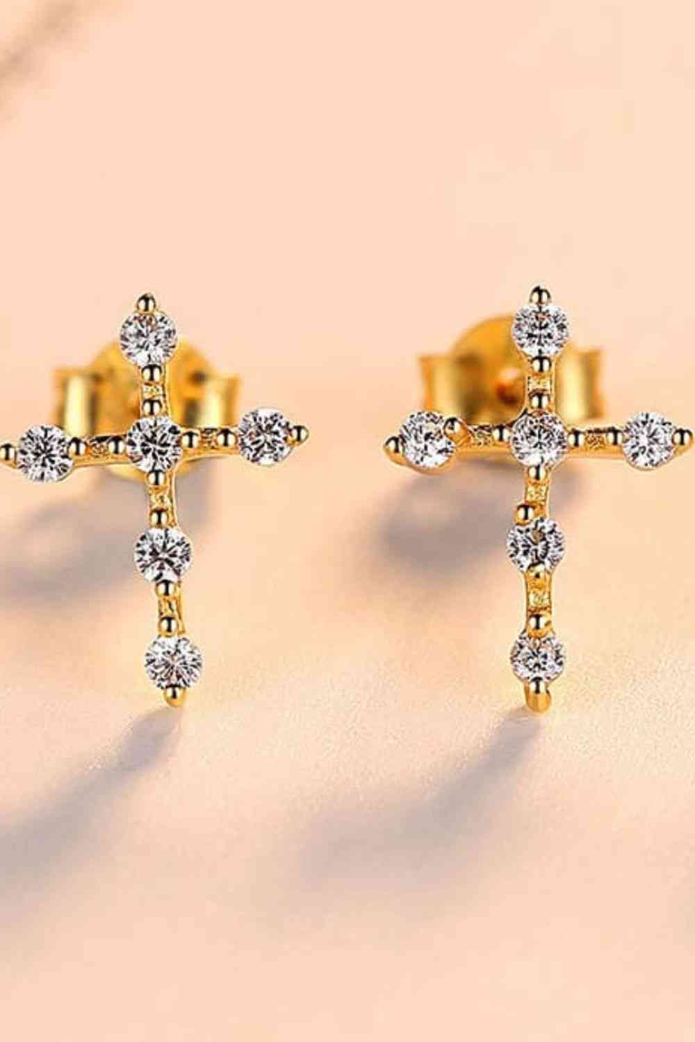 Boucles d'oreilles croix en argent sterling 925 avec zircon