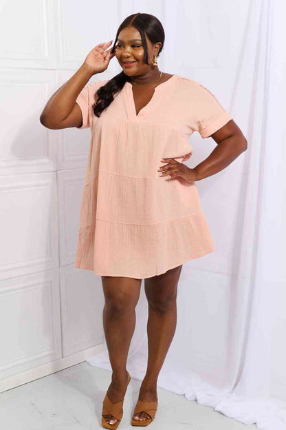 HEYSON Easy Going Full Size Gauze Tiered Ruffle Mini Dress