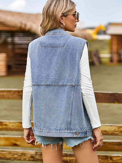 Sleeveless Denim Jacket with Pockets