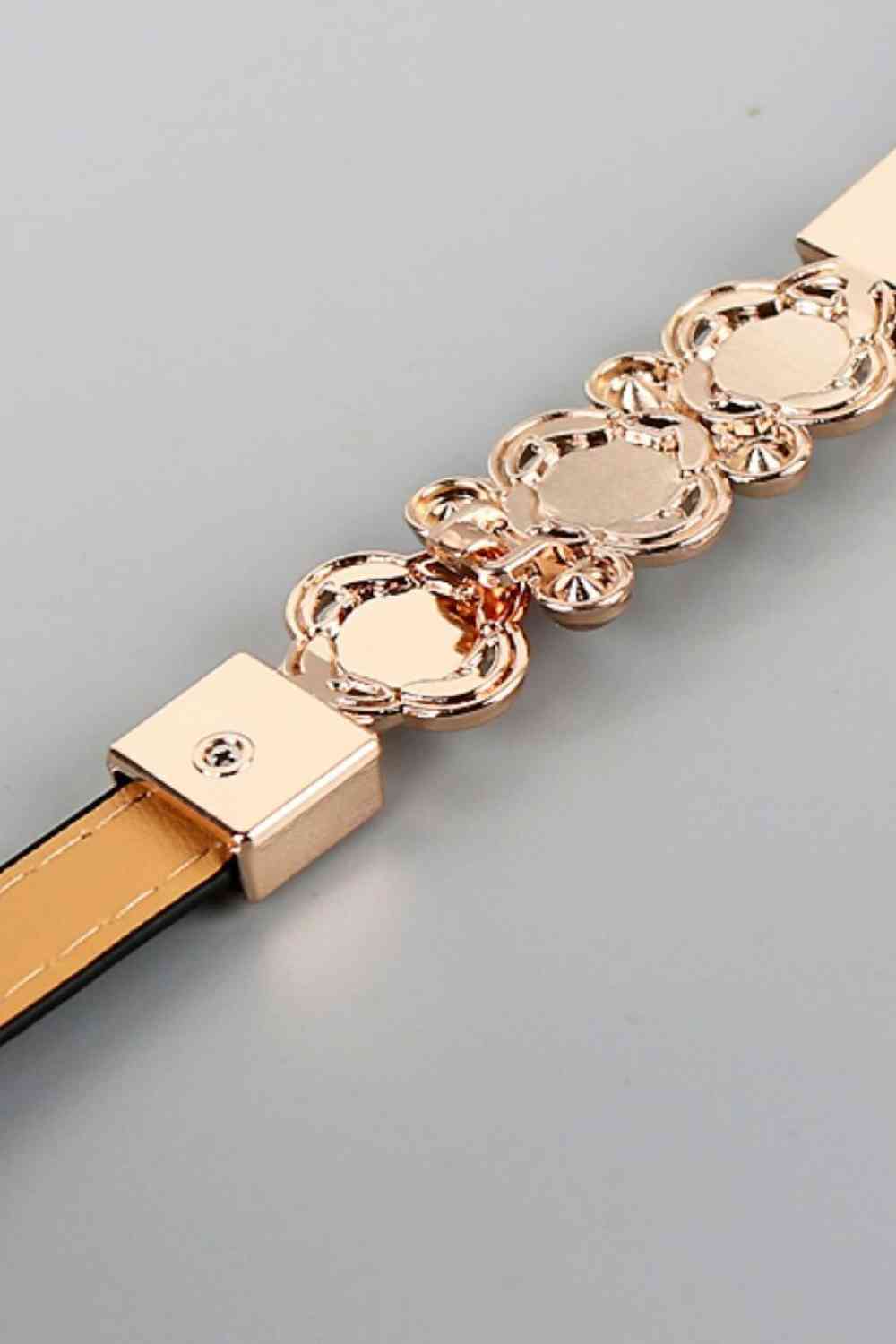 Cinturón de cuero PU ajustable con flores de diamantes de imitación