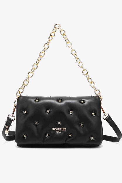 Nicole Lee USA Bolso bandolera tipo mensajero con flores y diamantes