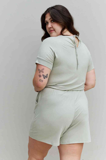 Zenana Chilled Out Full Size Short Sleeve Romper in Light Sage