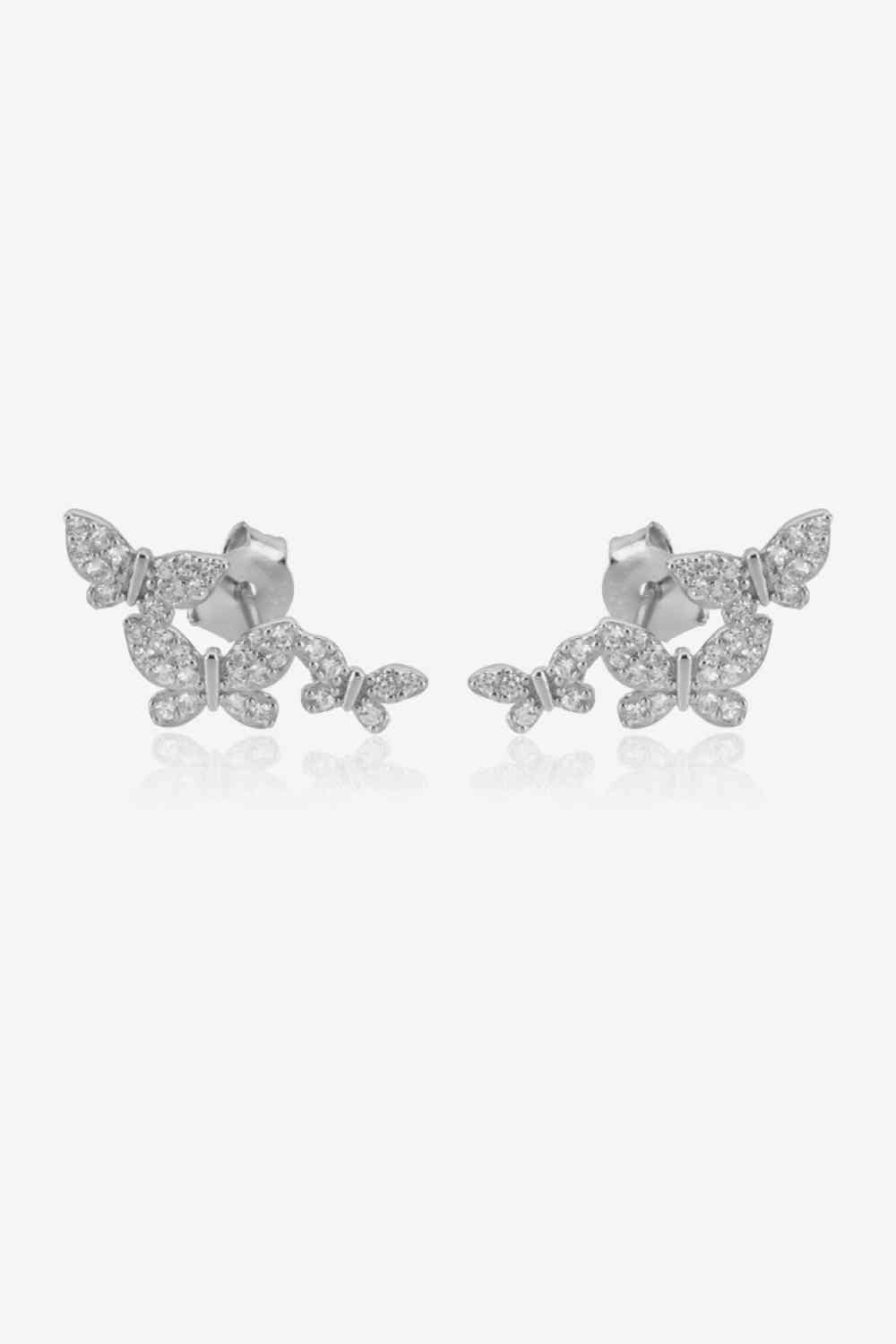 Boucles d'oreilles papillon en argent sterling 925 avec zircon