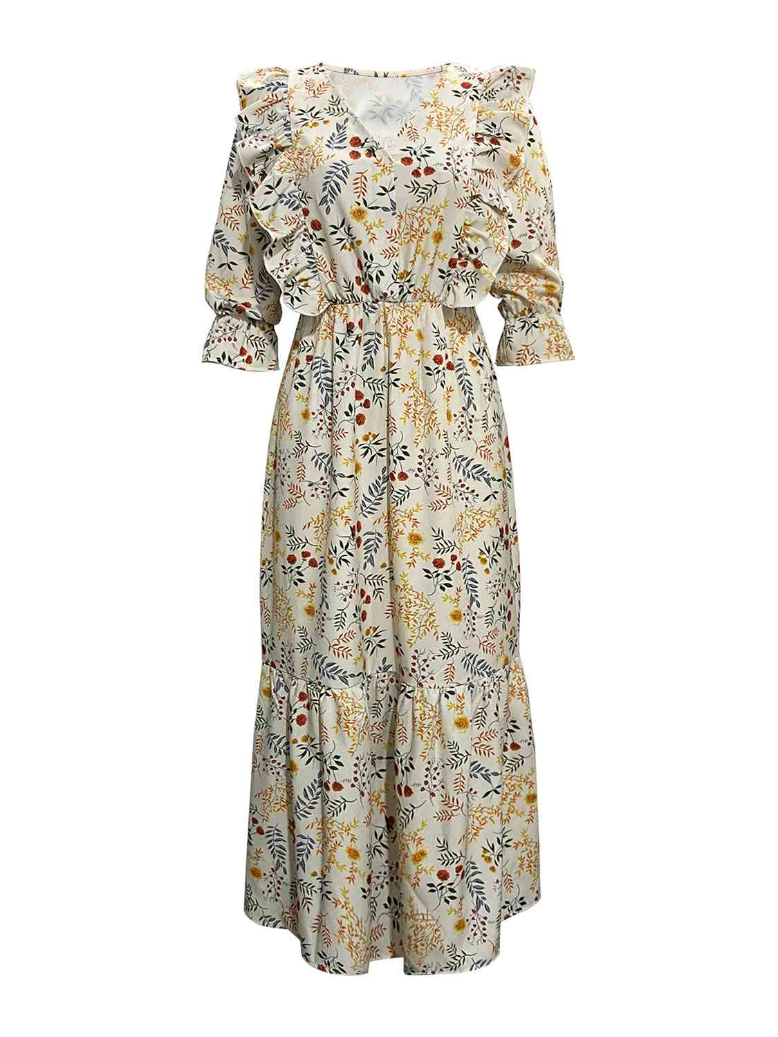 Robe fleurie à manches volantées et découpes